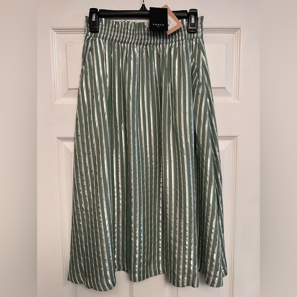 NWT FRNCH green and silver metallic striped skirt - Women’s Size Small S